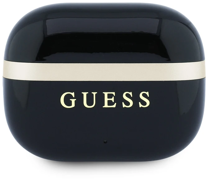 Guess Auksinė Line blizgaus paviršiaus TWS belaidės ausinės, juodos