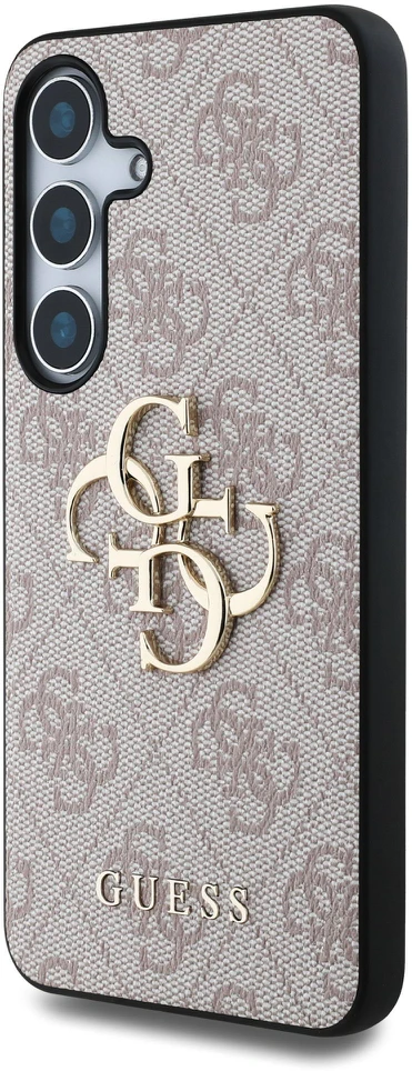 Guess PU 4G Metal Logo dėklas skirtas Samsung Galaxy S25 rožinės spalvos