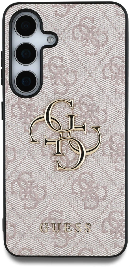 Guess PU 4G Metal Logo dėklas skirtas Samsung Galaxy S25 rožinės spalvos