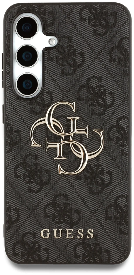 Guess PU 4G Metal Logo dėklas skirtas Samsung Galaxy S25 pilkos spalvos