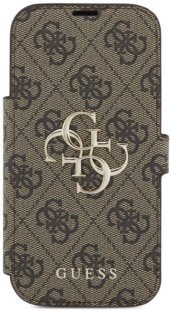 Guess Book 4G Metal Logo Dėklas Apple iPhone 17 Pro rudos spalvos