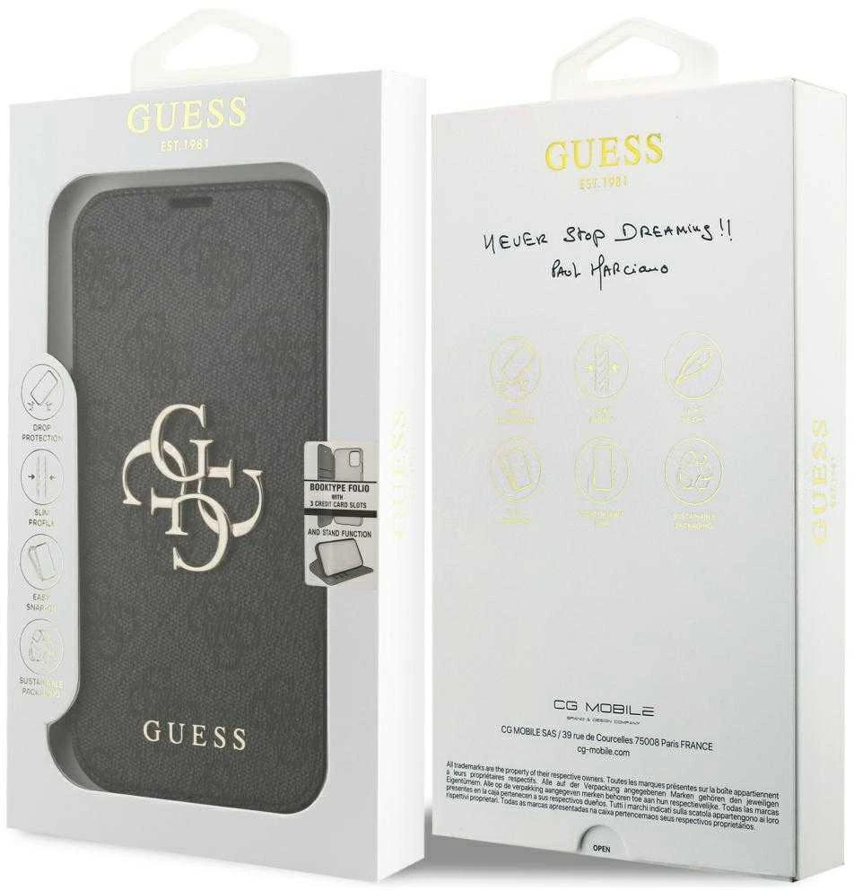 Guess Book 4G Metal Logo Dėklas Apple iPhone 17 Pro juodos spalvos