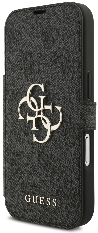 Guess Book 4G Metal Logo Dėklas Apple iPhone 17 Pro juodos spalvos