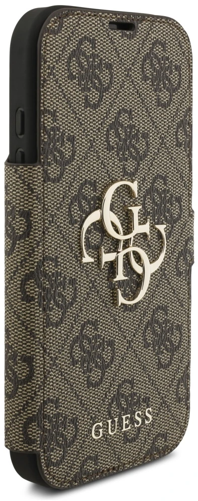 Guess Book 4G Metal Logo Dėklas Apple iPhone 17 Pro rudos spalvos