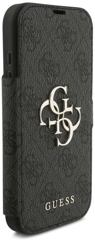 Guess Book 4G Metal Logo Dėklas Apple iPhone 17 Pro juodos spalvos