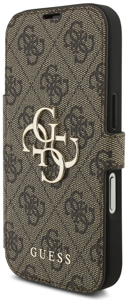 Guess Book 4G Metal Logo Dėklas Apple iPhone 17 Pro rudos spalvos