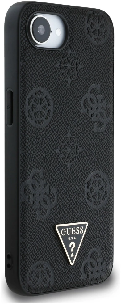 „Guess“ grūdėto karšto spaudimo bijūnų trikampio logotipo „MagSafe“ dėklas, skirtas „iPhone 16e“ - Juodas