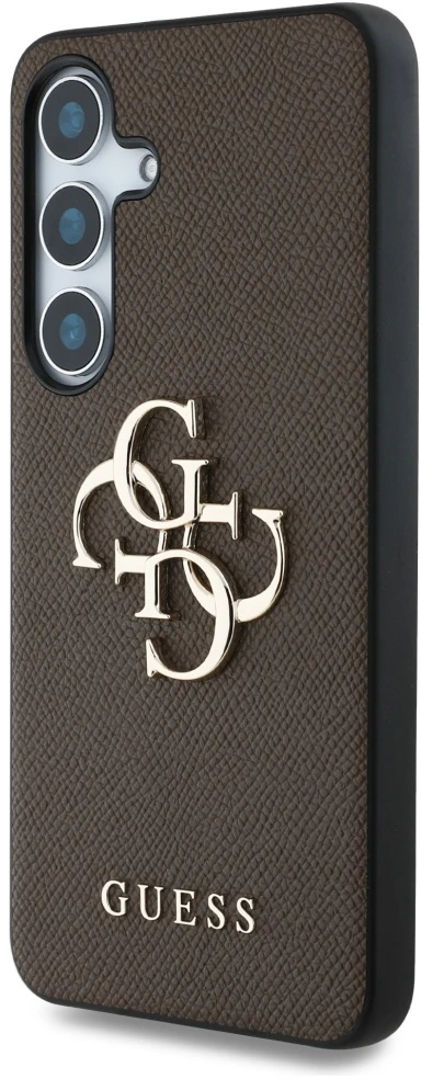 Dėklas Guess Grained Big 4G Logo Small Classic Logo to Samsung Galaxy S25 Plus rudos spalvos