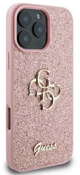 Guess Fixed Glitter Big 4G Apple iPhone 16 Pro – dėklas telefonui rožinės spalvos