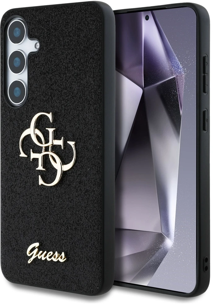 Dėklas Guess Fixed Glitter Big 4G Metal Logo to Samsung Galaxy S25+ juodos spalvos