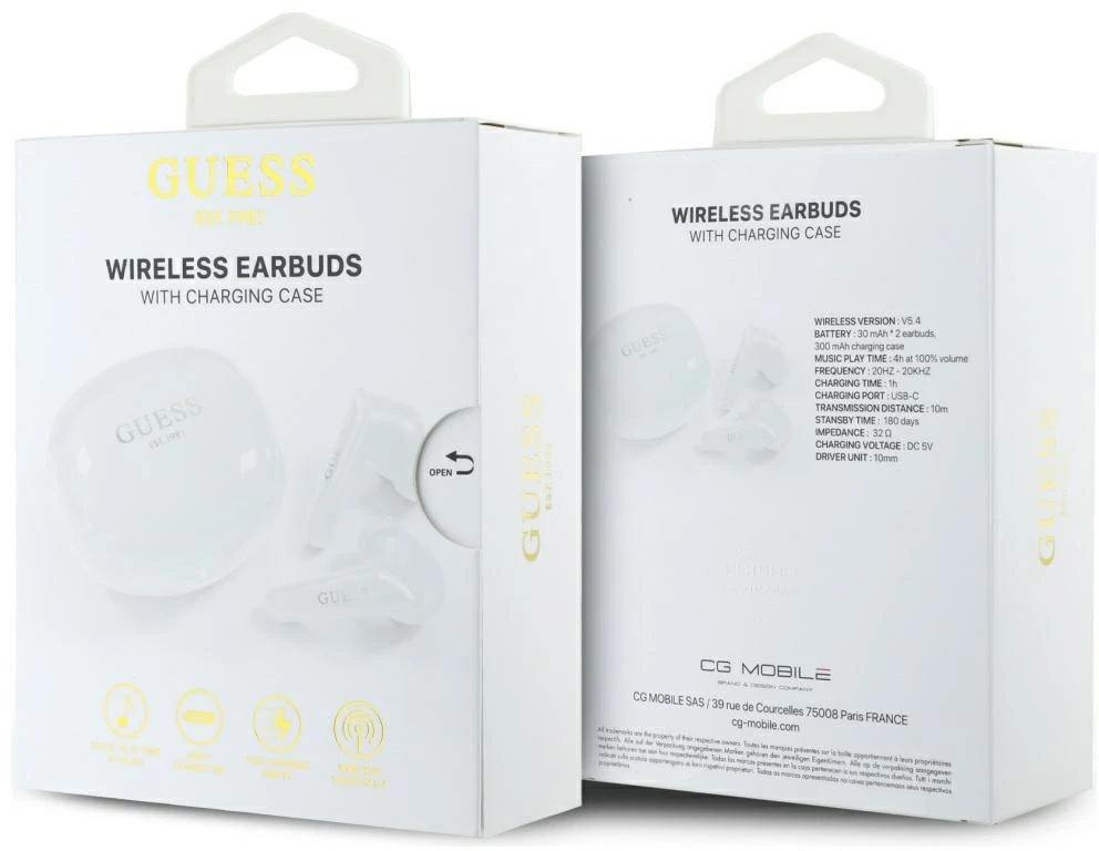 Ausinės TWS Guess Flat Classic Logo Electroplated baltas