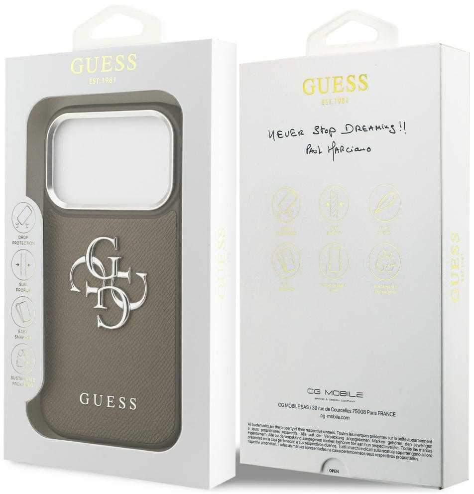 Guess Grained Big 4G Classic Logo - dėklas skirtas Apple iPhone 17 Pro ruda