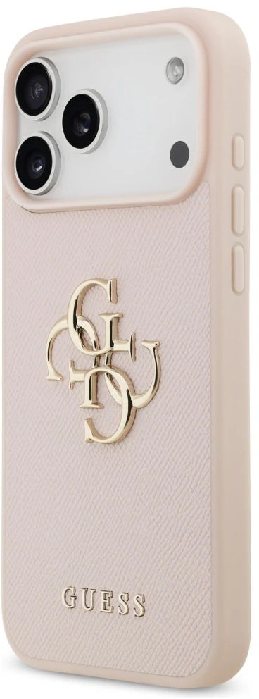 Original GUESS Grained Big 4G & Classic Logo dėklas Apple iPhone 17 Pro Max, rausvas