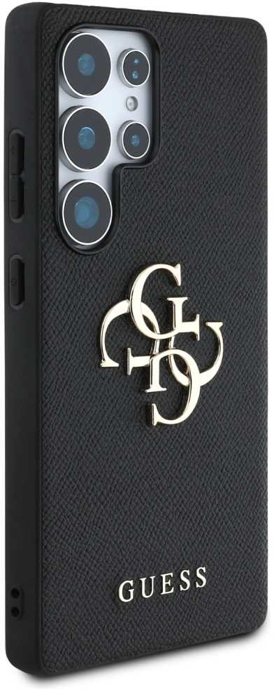 Guess Grained Big 4G Logo Small Classic Logo Samsung Galaxy S25 Ultra telefono dėklas, juodos spalvos
