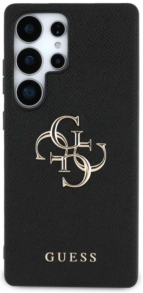Guess Grained Big 4G Logo Small Classic Logo Samsung Galaxy S25 Ultra telefono dėklas, juodos spalvos
