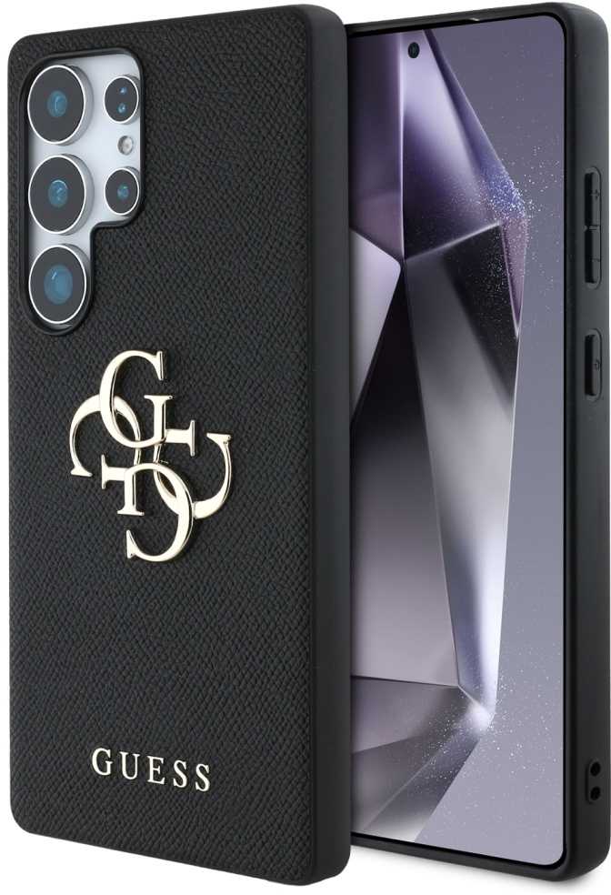 Guess Grained Big 4G Logo Small Classic Logo Samsung Galaxy S25 Ultra telefono dėklas, juodos spalvos