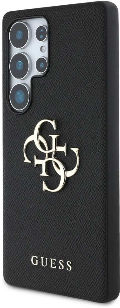 Guess Grained Big 4G Logo Small Classic Logo Samsung Galaxy S25 Ultra telefono dėklas, juodos spalvos