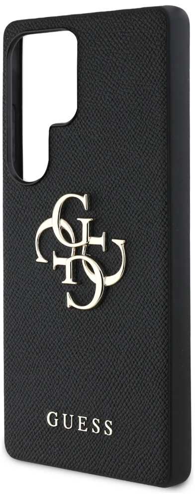 Guess Grained Big 4G Logo Small Classic Logo Samsung Galaxy S25 Ultra telefono dėklas, juodos spalvos