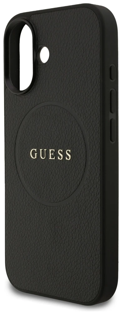 Guess Grained Ring MagSafe dėklas Apple iPhone 17 juodos spalvos