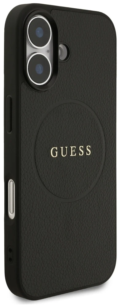 Guess Grained Ring MagSafe dėklas Apple iPhone 17 juodos spalvos