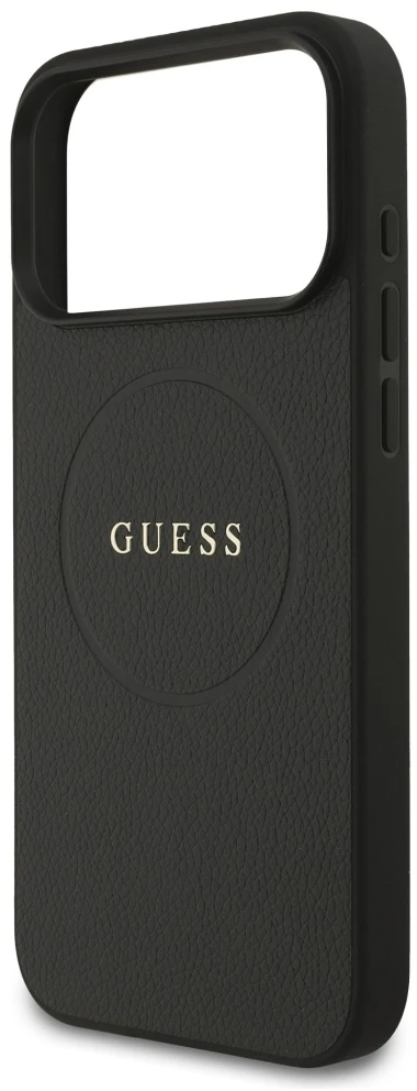 Guess Grained Ring MagSafe dėklas Apple iPhone 17 Pro Max juodos spalvos