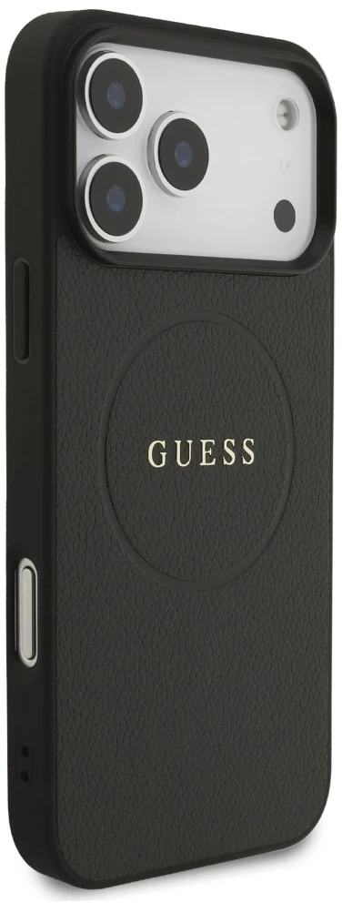 Guess Grained Ring MagSafe dėklas Apple iPhone 17 Pro Max juodos spalvos