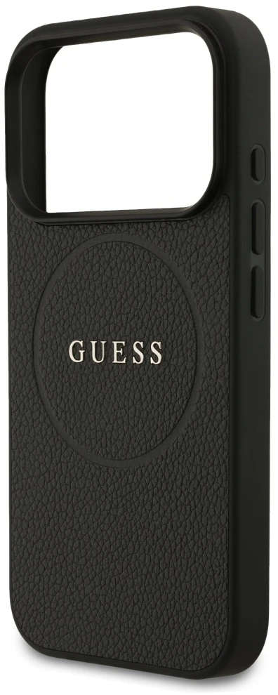 Guess Grained Ring MagSafe dėklas Apple iPhone 17 Pro juodos spalvos