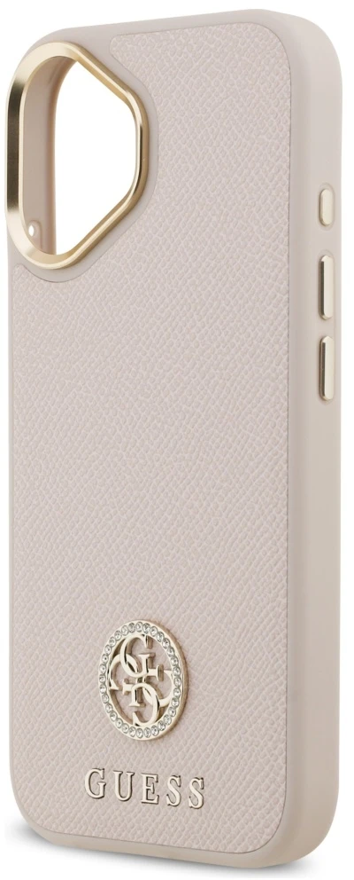 GUESS dėklas, skirtas IPHONE 17, suderinamas su „MagSafe“ GUHMP17SPGCRMDEP (PU su grūdėtu juodu logotipu), rožinis