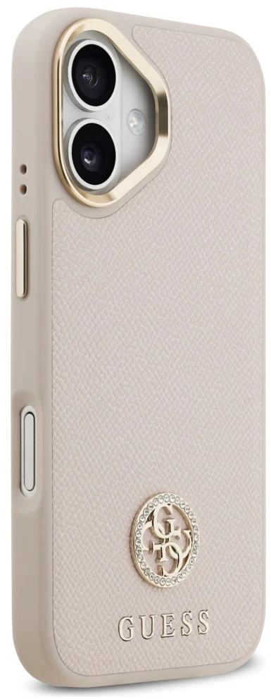 GUESS dėklas, skirtas IPHONE 17, suderinamas su „MagSafe“ GUHMP17SPGCRMDEP (PU su grūdėtu juodu logotipu), rožinis