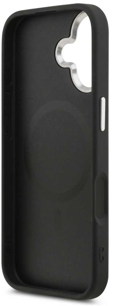 Guess Grained Triangle Logo MagSafe dėklas skirtas Apple iPhone 17 juodos spalvos