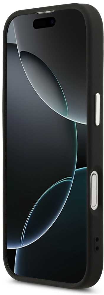 Guess Grained Triangle Logo MagSafe dėklas skirtas Apple iPhone 17 juodos spalvos