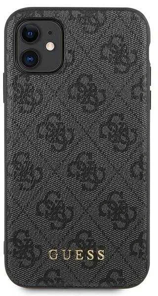 Guess GUHCN61G4GFGR Apple iPhone 11 6,1″ pilkas kietas dėklas 4G Metal Gold Logo