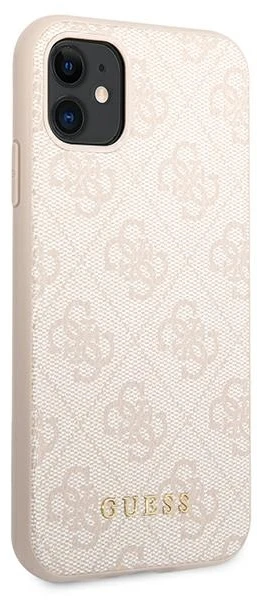 Guess GUHCN61G4GFPI Apple iPhone 11 6,1″ rožinės spalvos kietas dėklas 4G Metal Gold Logo