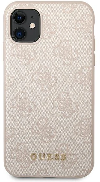 Guess GUHCN61G4GFPI Apple iPhone 11 6,1″ rožinės spalvos kietas dėklas 4G Metal Gold Logo