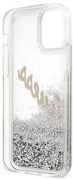 Dėklas GUESS GUHCP12SGLVSSI HARD CASE GLITTER VINTAGE SCRIPT IPHONE 12 MINI Sidabrinis