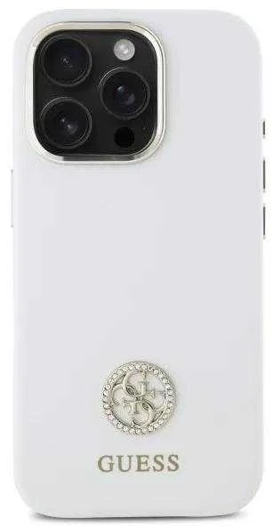 Guess GUHCP16LM4DGPH Apple iPhone 16 Pro 6.3″ baltos spalvos kietas dėklas Silicone Logo Strass 4G