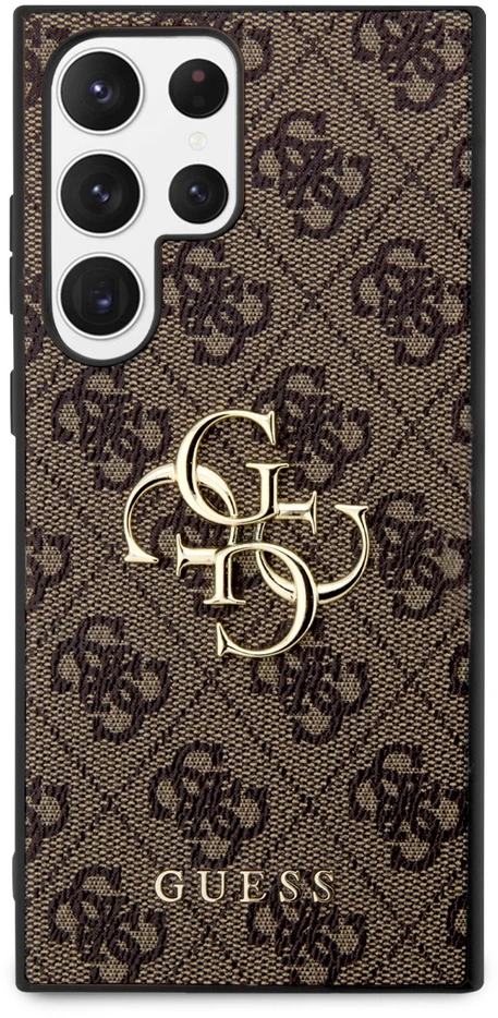 Guess PU 4G Metal Logo dėklas skirtas Samsung Galaxy S23 Ultra rudos spalvos