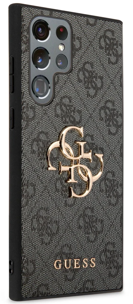 Guess PU 4G Metal Logo dėklas skirtas Samsung Galaxy S23 Ultra pilkos spalvos