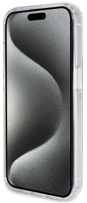 Dėklas GUESS GUHMP15XHRSGSD IPHONE 15 PRO MAX 6,7 col. SKAIDRUS / SKAIDRUS KIETOS DĖLĖS RING STOVAS SCRIPT GLITTER MAGSAFE