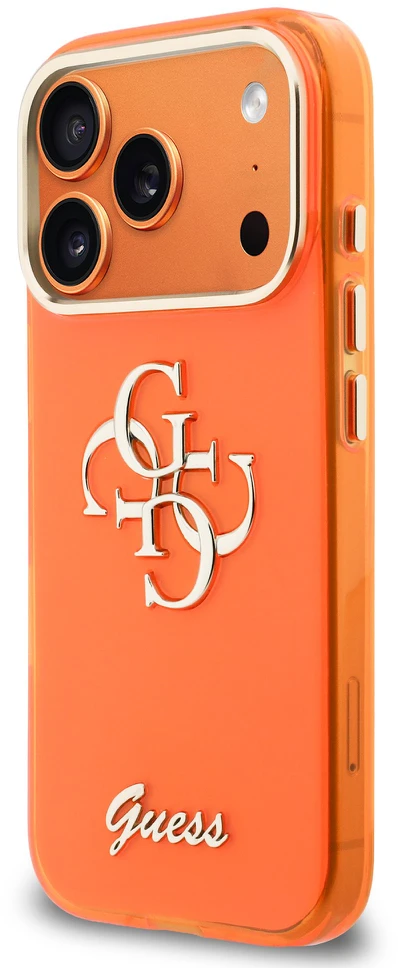Guess IML 4G Script Metal Logo dėklas skirtas Apple iPhone 17 Pro Oranžinis