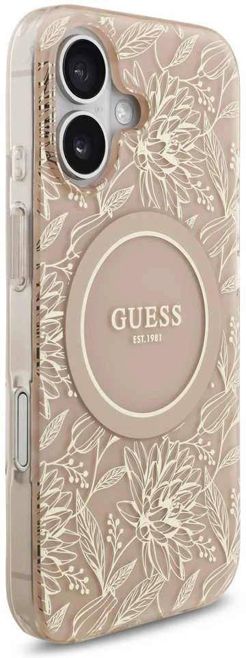 „Guess IML Flowers Electro Pearl Strap MagSafe“ dėklas Apple iPhone 17 telefonui, rožinis