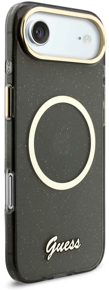 Guess IML Glitter Script Strap MagSafe dėklas skirtas iPhone 17 Juodas