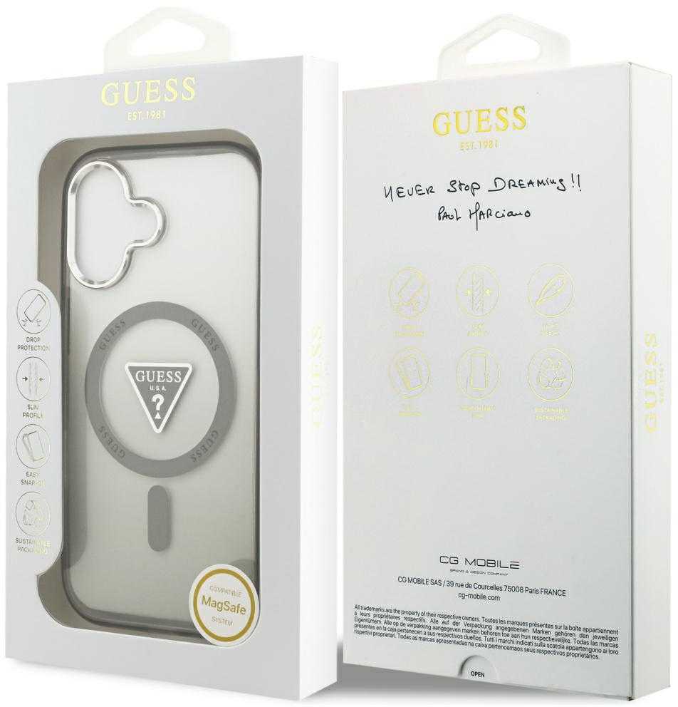 Guess IML Gradient Triangle Logo MagSafe dėklas skirtas Apple iPhone 17 khaki