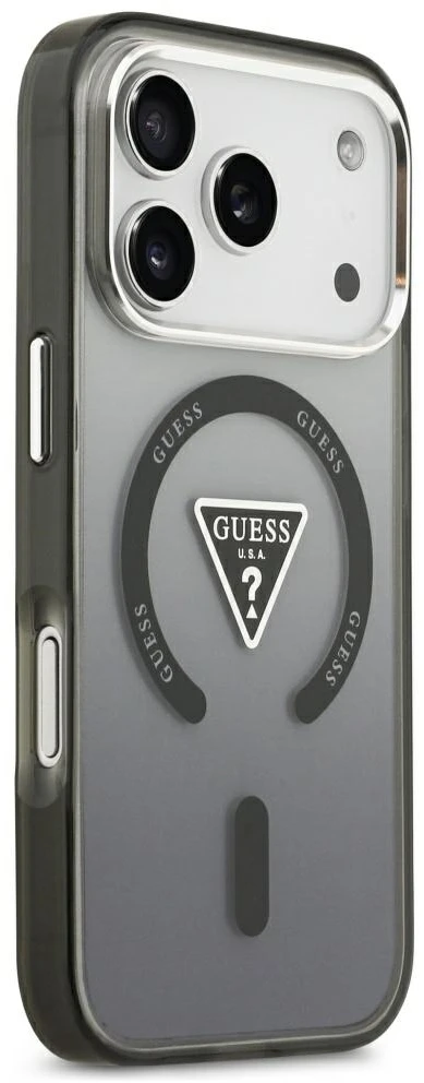 Guess IML Gradient Triangle Logo MagSafe dėklas, skirtas iPhone 18 Pro Max / iPhone 17 Pro Max – Juodas