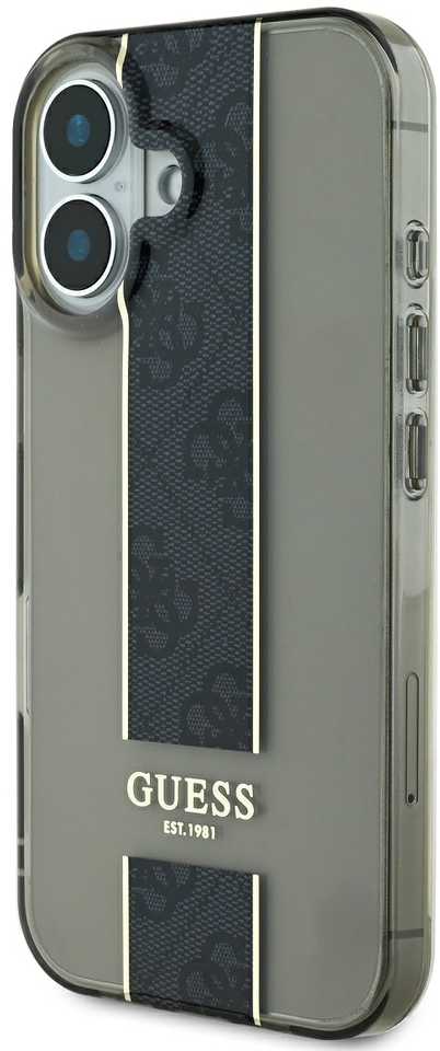 Guess IML Middle 4G Stripe Apple iPhone 16 dėklas telefonui juodos spalvos