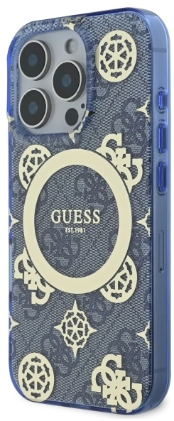 Guess GUHMP16LH4PYEEB iPhone 16 Pro 6,3" mėlynas kietas dėklas IML Peony On 4G Background MagSafe