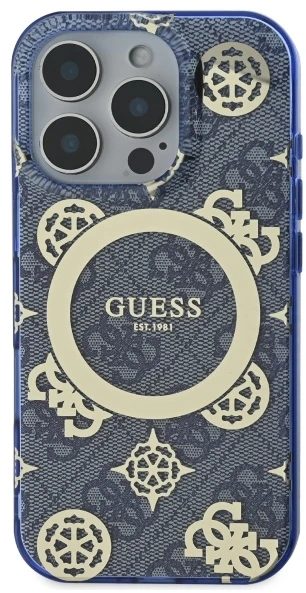Guess GUHMP16LH4PYEEB iPhone 16 Pro 6,3" mėlynas kietas dėklas IML Peony On 4G Background MagSafe