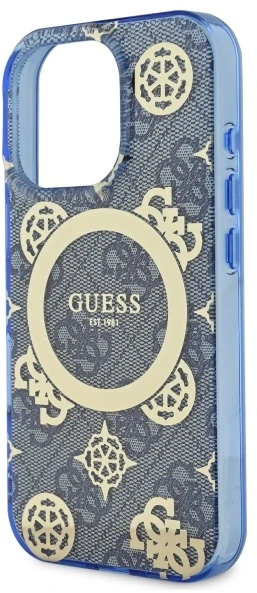 Guess GUHMP16LH4PYEEB iPhone 16 Pro 6,3" mėlynas kietas dėklas IML Peony On 4G Background MagSafe