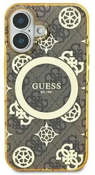 Guess IML Peony On 4G Background MagSafe Case Apple iPhone 16 Pro – dėklas telefonui rudos spalvos