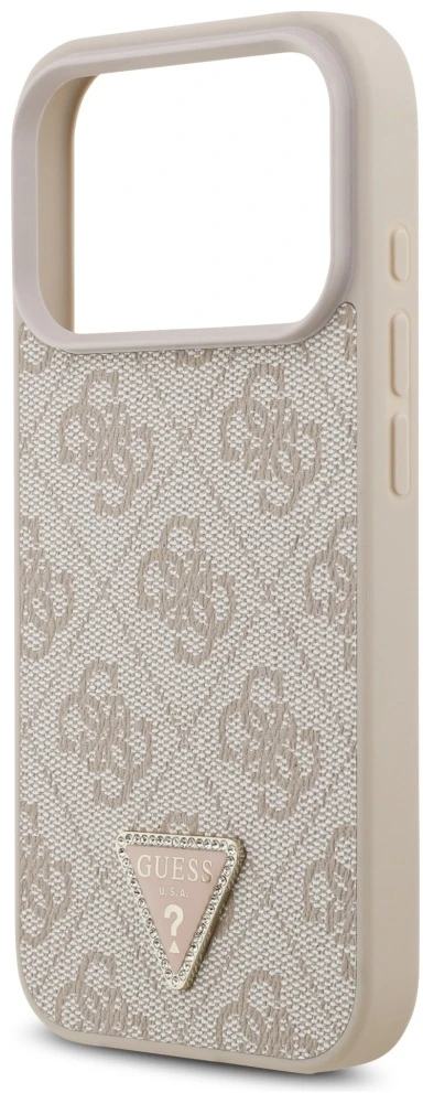 Guess Leather 4G Triangle Strass MagSafe dėklas Apple iPhone 17 Pro rožinės spalvos